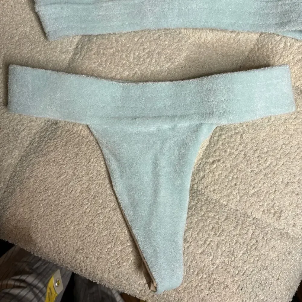 Frankies Bikinis Phoebe Terry Bikini Set in Celeste Blue